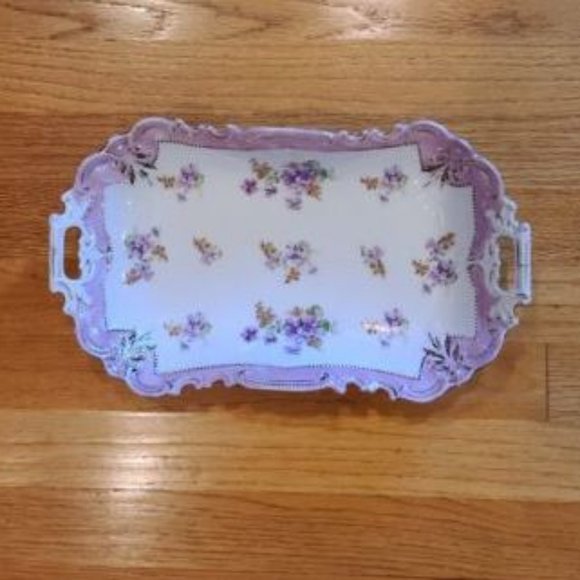 CLEARANCE Vintage Pink Lustre Violets Dresser Vanity Tray (?) - Picture 1 of 7
